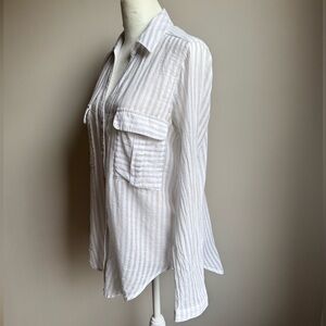 Ten Sixty Sherman Women’s Button Shirt Striped Gray, White Size Medium‎ Cotton